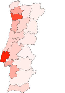 Distritos de Portugal. Mapa das divisões administrativas regionais